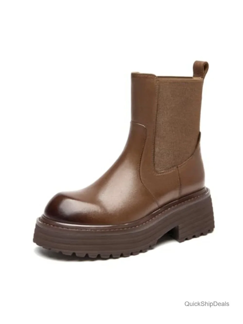 Genuine Leather Platform Chelsea Boots for Women, Chunky Calfskin Ankle Boots,